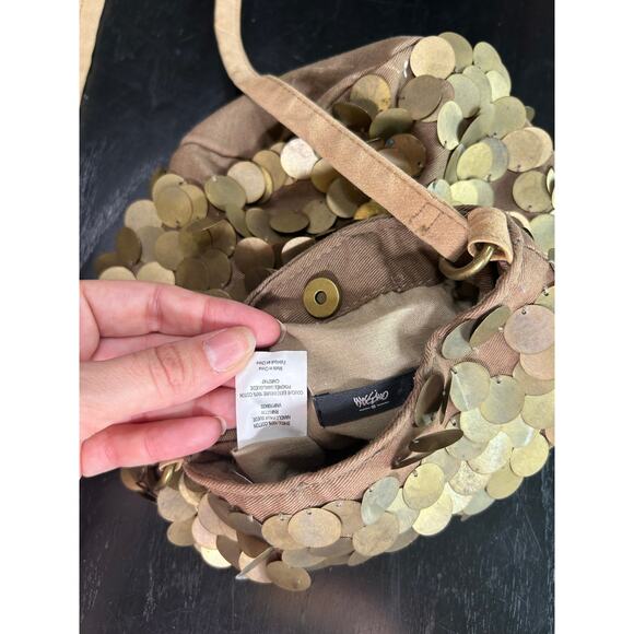 y2k- Metal Bronze Fish Scale Crossbody Bucket Bag- metallic some wear overall - Picture 6 of 8